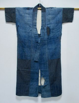 Japanese Kimono Cotton Boro Antique Kimono / Vintage Fine Indigo Blue /96