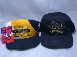 2 Vtg Michigan Wolverines Snapback One Size Fits All Hats Caps Blue Yellow White