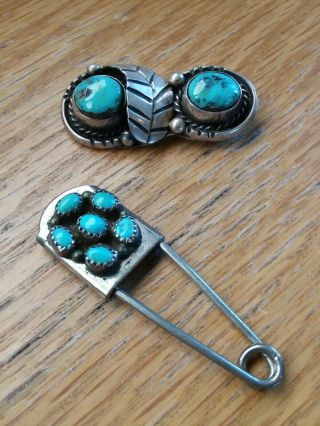 Vintage Old Pawn Navajo Native American Sterling Silver Turquoise Broches Pins