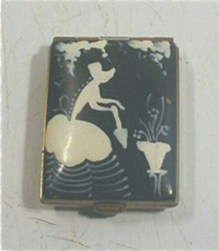 Lady`s Vintage Small Compact W/ Lady In White W/ Black Back Ground
