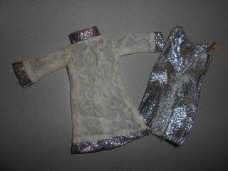 Vintage Barbie Clone Japanese Exclusive White Lace And Silver Outfit