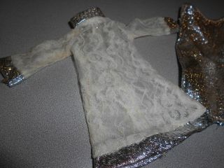 VINTAGE BARBIE CLONE Japanese Exclusive White Lace and Silver Outfit 2