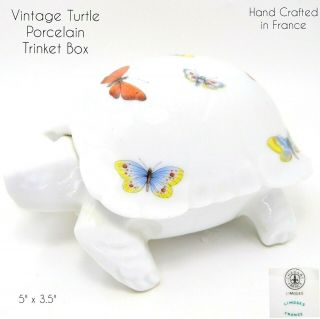 Vintage Porcelain Turtle Trinket Box Hand Crafted In France Turtle Trinket Box