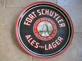Vintage Fort Schuyler Utica Ny Beer Metal 12 " Round Tray