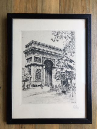Vintage Pen & Ink Drawing Sketch Arc De Triomphe Paris France Artist Signed 1926