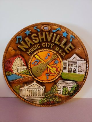 Vtg Nashville Music City Hand Painted Ceramic Decorative Plate