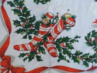 Lovely Vintage Christmas Tablecloth Stockings Shiny Brites 52 X 56