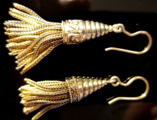 Luxurious Antique Victorian 2 - 1/8 " Long Etched Gold Tassel Earrings