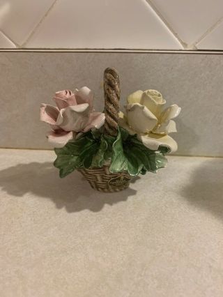 Vintage Nuova Capodimonte Porcelain Basket With Flowers 3