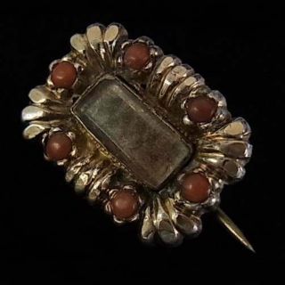 Antique Georgian Coral & Hair Mourning Brooch