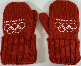 2010 Vancouver Winter Olympics Team Canada Adult L/xl Red Knit Mittens Vgc