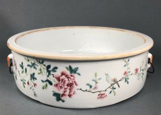 Antique Chinese Famille Rose Large Bowl With Flowers And Calligraphy Circa 1901
