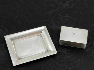 Vintage Tiffany Sterling Silver Matchbox Holder And Matches Tray Set