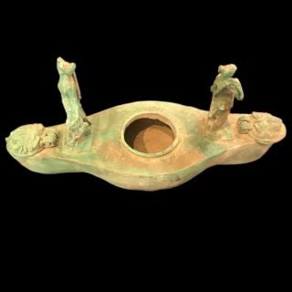 Rare Ancient Roman Bronze Boat Oil Lamp (1)