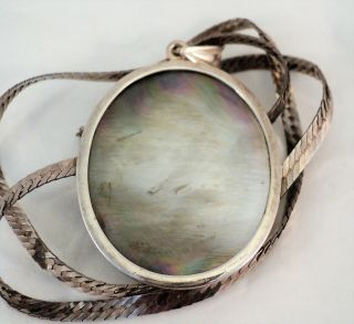 Vtg Large ABALONE SEA SHELL Pendant in STERLING Silver on Sterling CHAIN - Estate 2