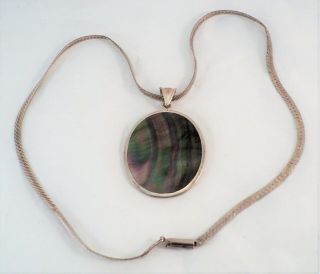 Vtg Large ABALONE SEA SHELL Pendant in STERLING Silver on Sterling CHAIN - Estate 3