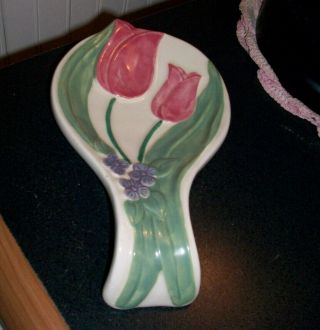 Vintage Treasure Craft / Pfaltzgraff U.  S.  A.  Spoon Rest Holder Pink Tulips