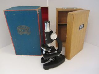 Vintage Tasco Deluxe Microscope W/wooden Case And Outer Box