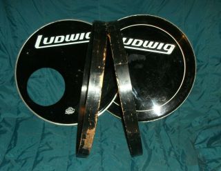 Pair Vintage Ludwig 22” Wood Bass Drum Hoops W/ludwig Heads