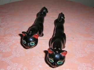 Rare Vintage Long Stretched Black Cat Kitty Salt & Pepper Shakers Made Japan
