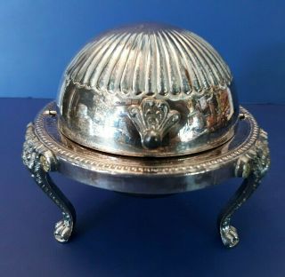 Vtg Fb Rogers Silver Roll Top Silver Plate Lions Paw Feet Butter Dish 5 " Trinket