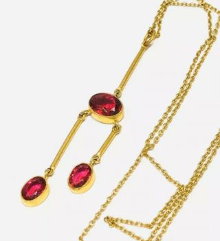 Antique Art Deco Rolled Gold Ruby Paste Stone Necklace