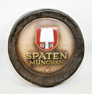 Vintage Spaten Munchen Gs Beer Barrel Keg Bar Sign Wall 16 " Fiberglass Germany