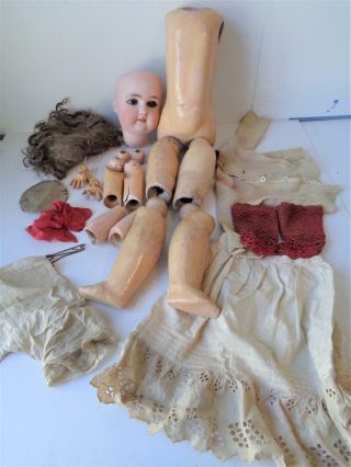 Antique Gebruder Kuhnlenz 165 German Bisque Doll 29,  5 7 Head Body Parts Clothes