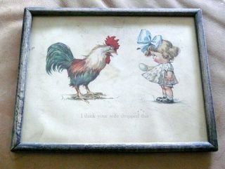Vintage Print Of Ch Twelvetrees " Girl & Rooster " By Edward Gross Co.  1940 