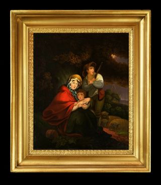 UNIQUE Early 19th Century Oil Painting | Family in a Thunderstorm Nightscape 2