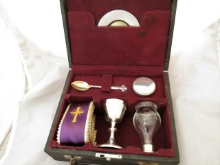 Vintage Solid Sterling Silver Travelling Holy Communion Set.  Chalice,  Paten Etc