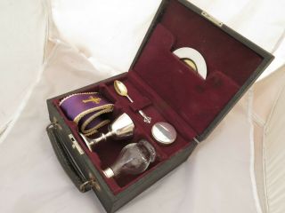 VINTAGE SOLID STERLING SILVER TRAVELLING HOLY COMMUNION SET.  CHALICE,  PATEN ETC 2