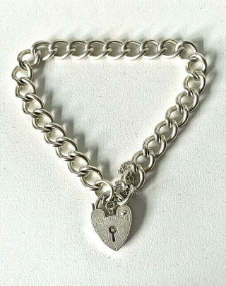 Vintage 1978 Solid Sterling Silver Chain Engraved HEART Padlock Bracelet 3
