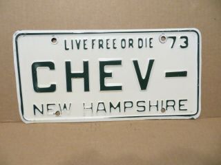1973 Hampshire Vanity License Plate 73 Personalized Nh Tag Chev -