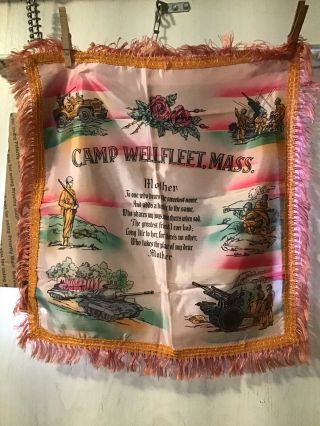 Vtg Ww2 Wwii Military Pillow Sham Cover Silk Camp Wellfleet,  Ma Mother Army