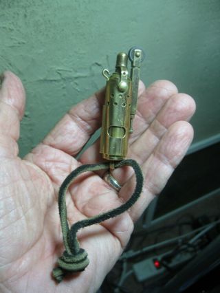 Vintag Imco Wwll Style All Brass Helmet Trench Lighter W Leather Thong It Sparks