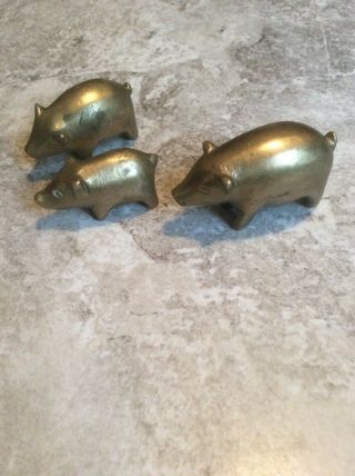 Vintage Set Of 3 Solid Brass Pigs Piglets Hog Family Kitchen Decor 2