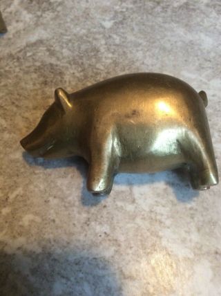 Vintage Set Of 3 Solid Brass Pigs Piglets Hog Family Kitchen Decor 3