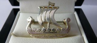 Vintage Stamped Silver Dainty Viking Boat Brooch Pin
