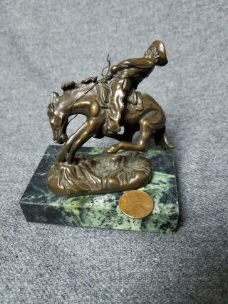 Vintage The Bronco Buster Bronze Cowboy Western Sculpture By Frederic Remington
