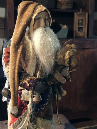 OOAK Arnett’s Country Store Santa W/early Crazy Quilt Coat/ Early Mohair Bear 3