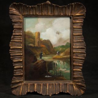 Antique Van Thoren Oil Painting Copper Landscape Figures Framed Signed