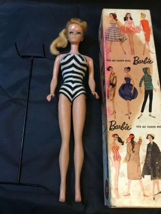 Vintage Barbie Ponytail 3/4? Blonde Japan 850 W/ Stand & Box Nr Estate Find