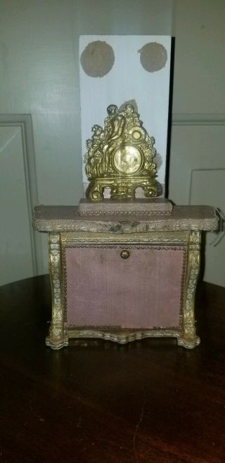 Antique Gottschalk For French Market Gold & Pink Console W/ Ornate Clock Planter
