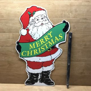 VTG Plastic Yard Art Santa Claus Merry Christmas 28” With Stake 2