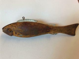 Vintage Antique Wooden Carved Folk Art Fish Spearing Decoy Lure Glass Eyes