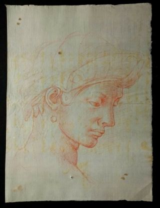 Old Master Drawing Antique Red Chalk Circle Michelangelo Buonarroti 16th Rare