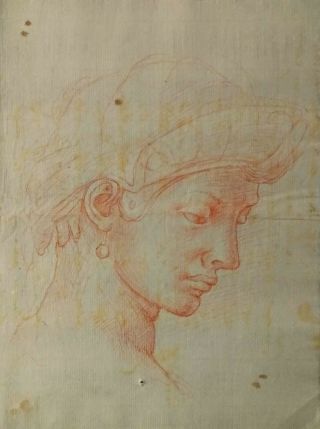 Old Master Drawing Antique Red Chalk circle Michelangelo buonarroti 16th Rare 2
