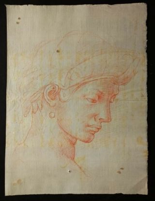 Old Master Drawing Antique Red Chalk circle Michelangelo buonarroti 16th Rare 3