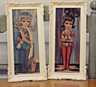 2 Vintage Eden Harlequin Girl Big Eyes Prints Ballerina Moppet Series 11.  5 " Tall
